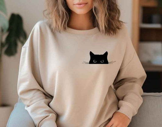 Cat Sweatshirt, Cute Cat Hoodie, Black Cat Shirt, Cat Peeking T-Shirt, Womens Funny Sweatshirt, Gift for Cats Lover, Cat Mom Tee - Haien R Clothes